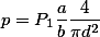 p=P_1\frac{a}{b}\frac{4}{\pi{d^2}}